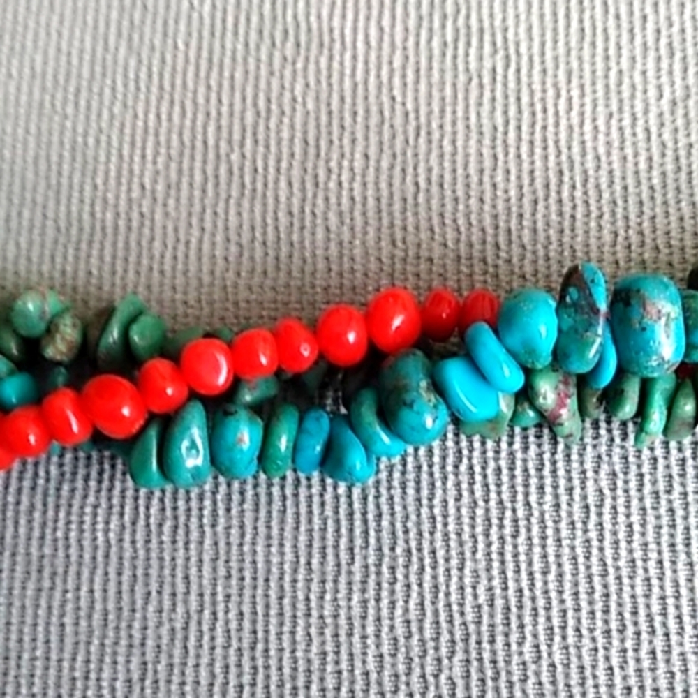 TURQUOISE AND CORAL THREE STRAND TORSAD - Picture 2 of 9